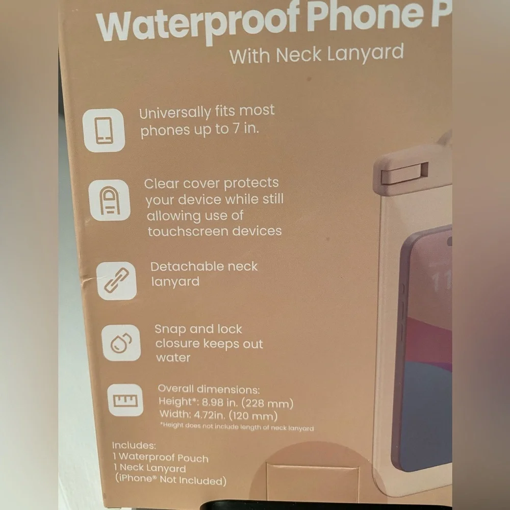Universal Waterproof Phone Pouch with Neck Lanyard - Peach
